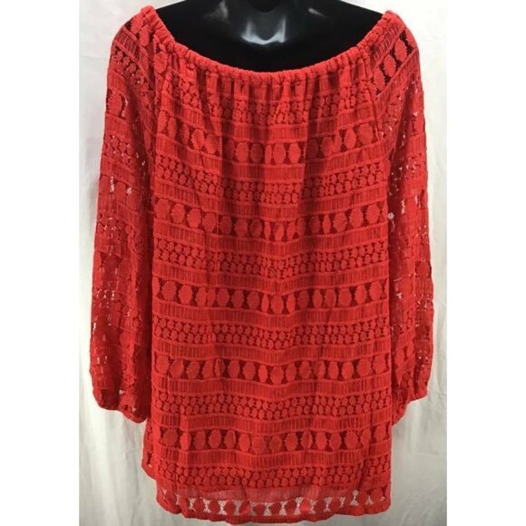 Adiva Plus Top 1X Red Lace 3/4 Sleeve Scoop New - Picture 3 of 7